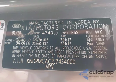 2018 Kia Sportage Lx из США, поврежденный, VIN KNDPMCAC2J7454000